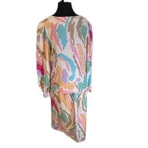 David Hayes Bright‎ Floral Silk Print Skirt Blouse Set Size 12